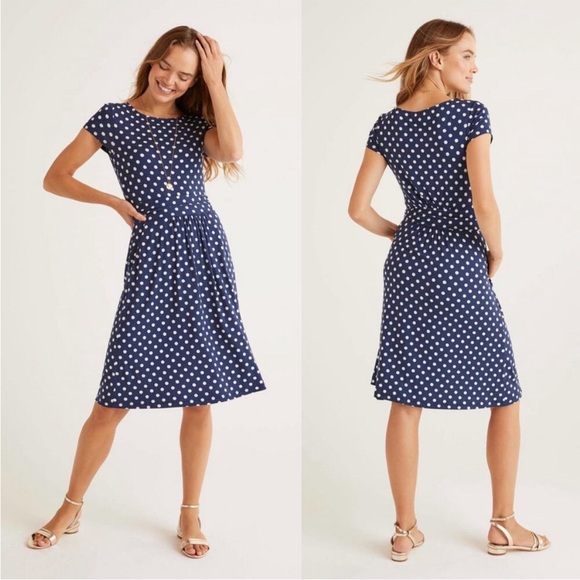 Boden Amelie Polka Dot Jersey Midi Dress cap sleeves Size 4 - Picture 2 of 11